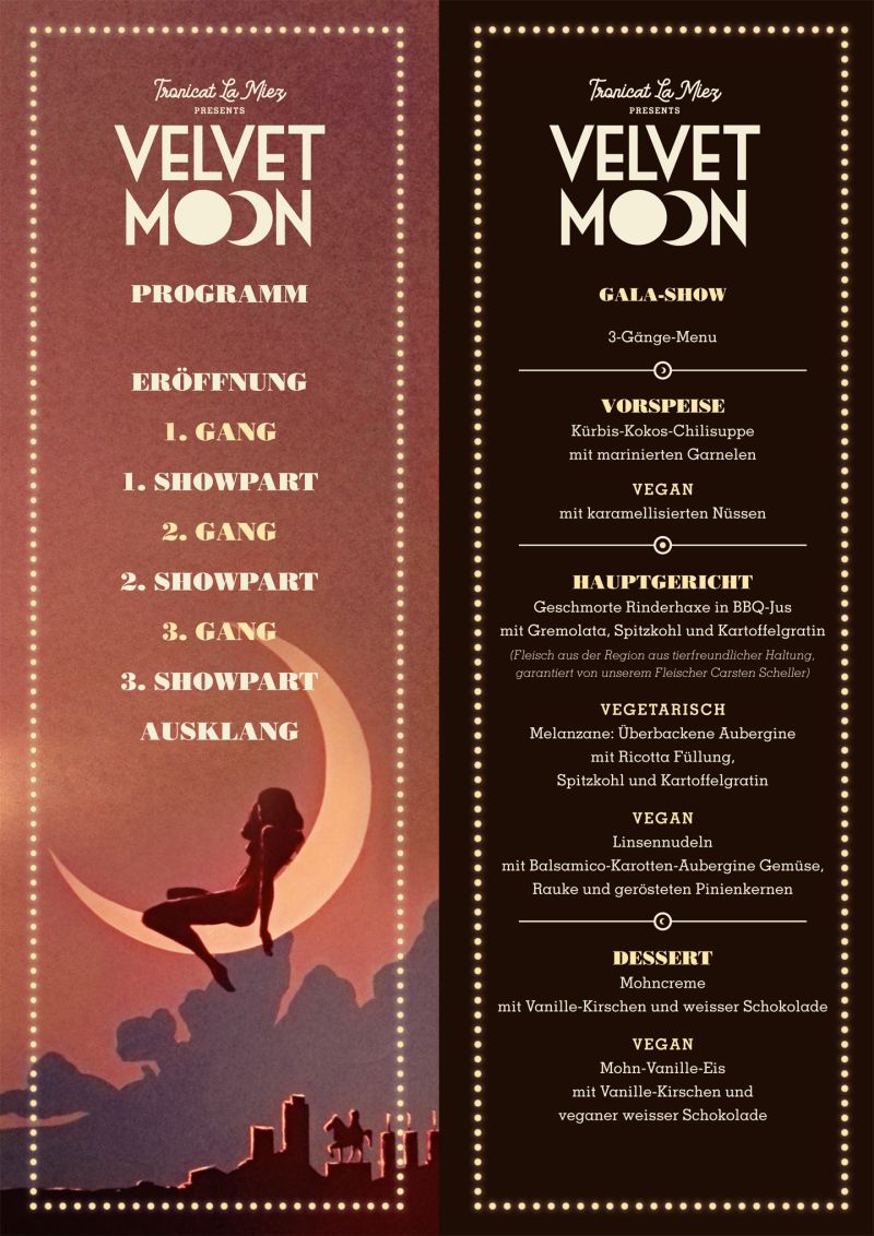Velvet Moon - Programm und Menü-Karte